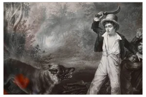 François Grenier, Child Surprised by Wolf, Lithograph