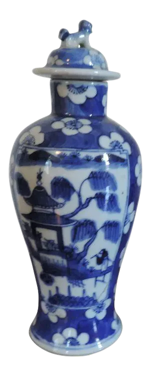19th Century Chinese Blue & White Porcelain Garniture Vase in Hawthorne Pattern