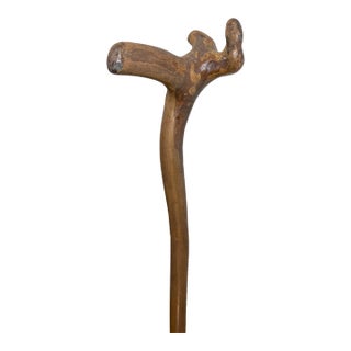 Unique Antique Carved Wood Natural Root Handle Walking Stick Cane For Sale