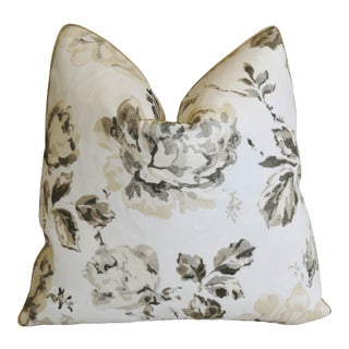 Designer Richard Smith Roses Linen Feather/Down Pillow 21" Square For Sale