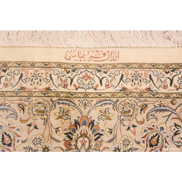 Tan Nazmiyal Collection 1950s Floral Silk Persian Gonbad Design Square Rug For Sale - Image 8 of 8