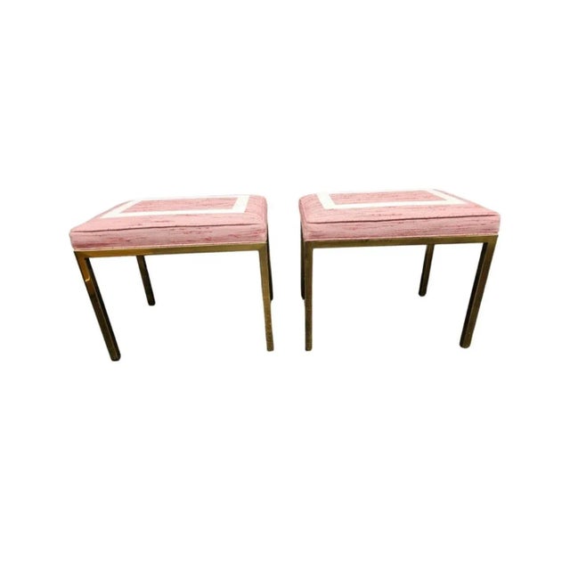 Contemporary Pair Mastercraft Contemporary Brass and Upholstered Benches Footstools For Sale - Image 3 of 7