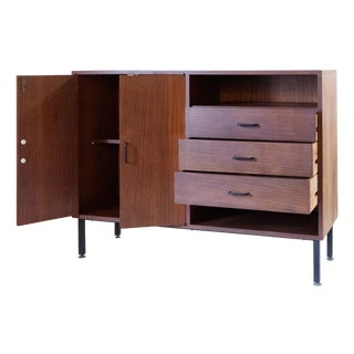 Mid-Century Modern Italian Teak Sideboard with Iron Legs and Brass Feet, 1960s For Sale