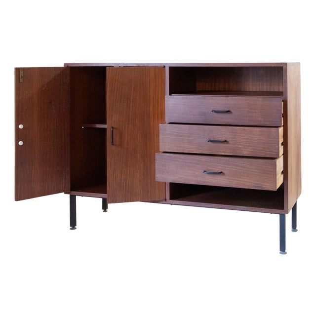 Mid-Century Modern Italian Teak Sideboard with Iron Legs and Brass Feet, 1960s For Sale