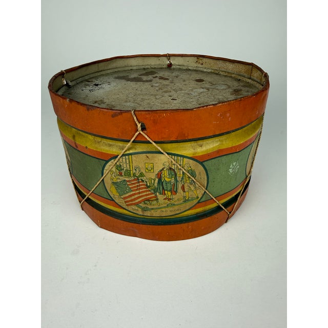 Rare Vintage J. Chein & Co. Patriotic Tin Lithograph Toy Drum | Abraham Lincoln Americana Folk Art Decor For Sale - Image 4 of 12