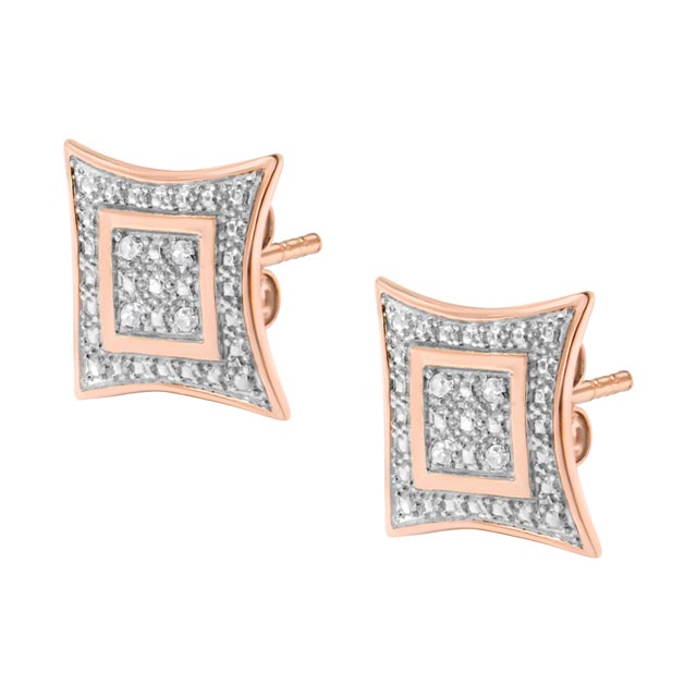 14K Rose Gold Plated .925 Sterling Silver 1/20cttw Diamond Accented 4-Stone Four Pointed Star Shaped Halo-Style Stud Earrings(H-I Color,I2-I3 Clarity) For Sale - Image 4 of 6