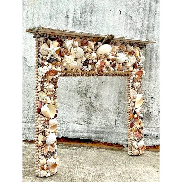 Vintage Boho Shell Encrusted Fireplace Surround For Sale - Image 4 of 12
