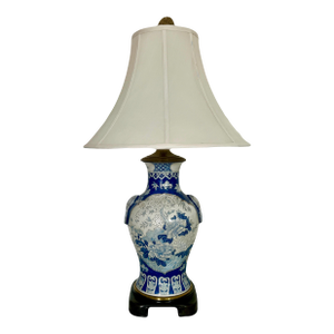Chinese Blue and White Hand Painted Floral Porcelain Table Lamp on Ming Style Rosewood Stand
