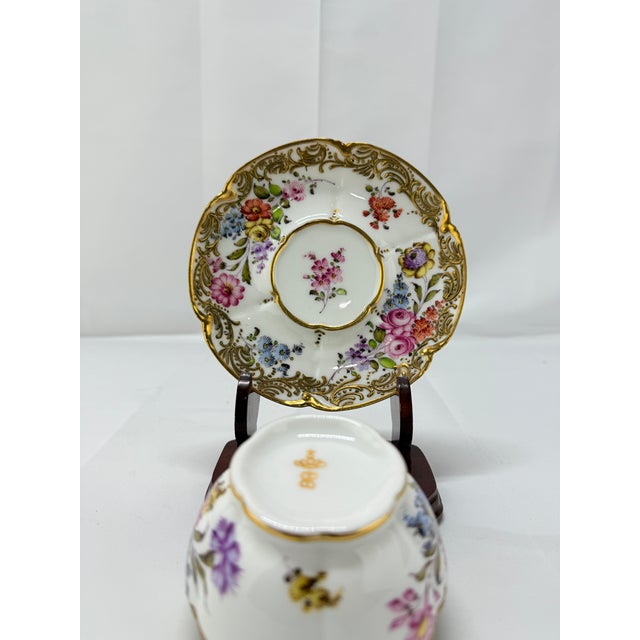 Ceramic 19th Century French, Boudois & Bloch Floral Gold-Trimmed Cup & Saucer Set For Sale - Image 7 of 7