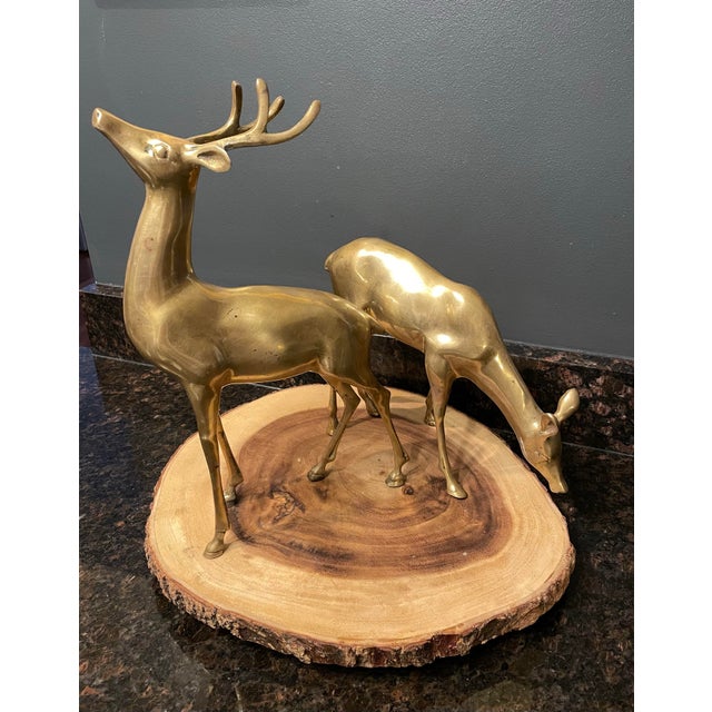Mid-Century Modern Vintage Regency Brass Deer Statues a Pair For Sale - Image 3 of 9