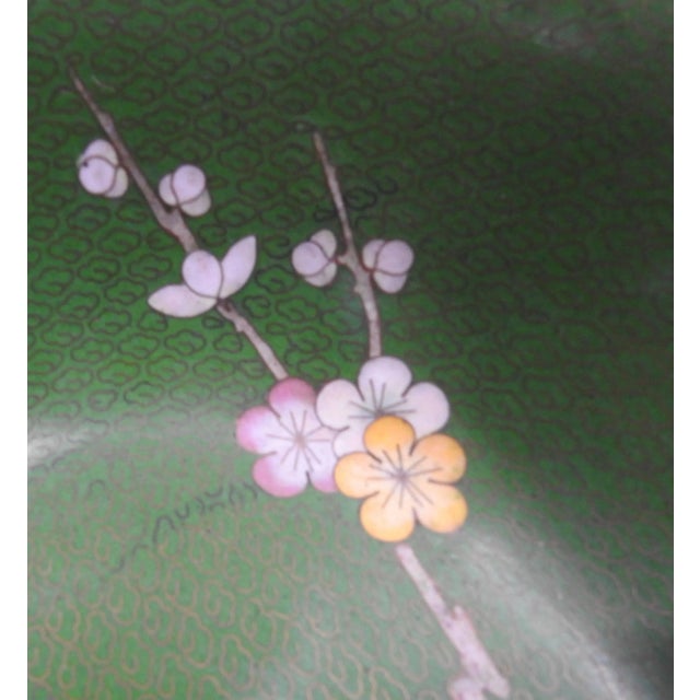 Green Mid Century Cloisonne Bowl With Floral Details For Sale - Image 8 of 10