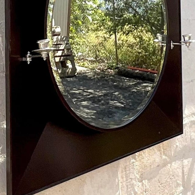 Vintage Contemporary Ebony Candlestick Mirror For Sale - Image 11 of 13