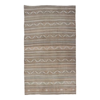 Vintage Turkish Flat-Weave Striped Kilim in Taupe, Cream, and Light Brown For Sale