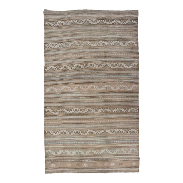 Vintage Turkish Flat-Weave Striped Kilim in Taupe, Cream, and Light Brown For Sale