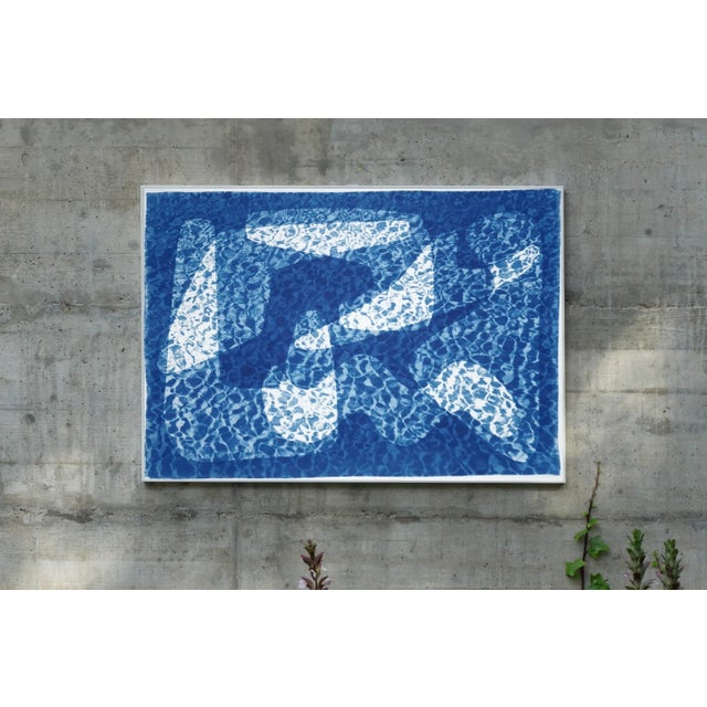 2021 "Mid-Century Shapes Underwater" Contemporary Handmade Cyanotype on Watercolor Paper For Sale - Image 4 of 9