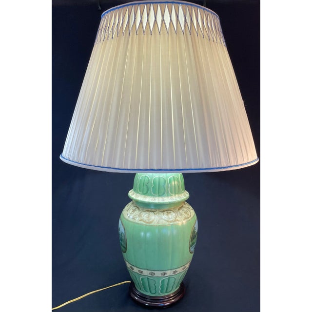 Late 20th Century Ceramic Table Lamp, Pleated Silk Shade For Sale - Image 5 of 9