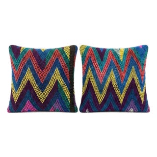 Turkish Kilim Wool Rug Pillow Cover 19'' X 20'' - Set of Two For Sale