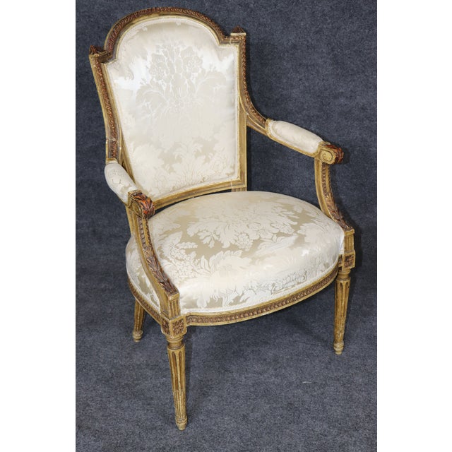 Beige Pair 1920's Louis XVI Style Painted and Distressed Armchairs For Sale - Image 8 of 17
