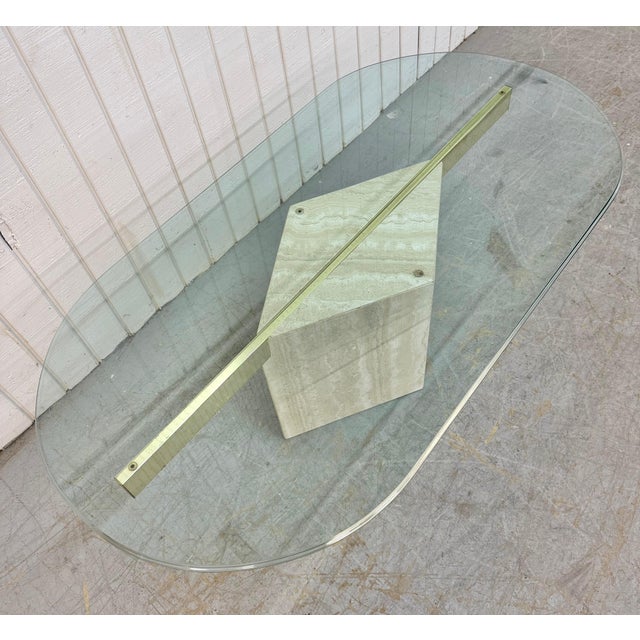 Post Modern Travertine Glass Top Coffee Table For Sale - Image 4 of 7