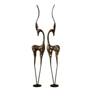 Monumental Stylized Bronze-Finished Metal Gazelle Sculptures-a Pair For Sale