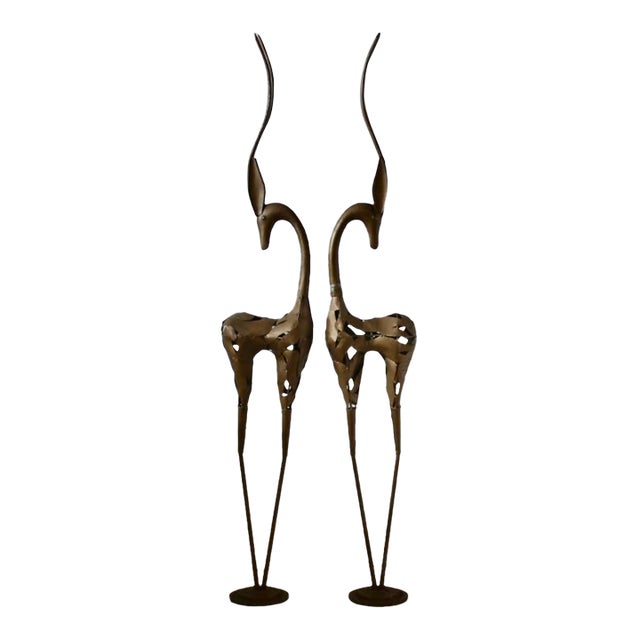 Monumental Stylized Bronze-Finished Metal Gazelle Sculptures-a Pair For Sale