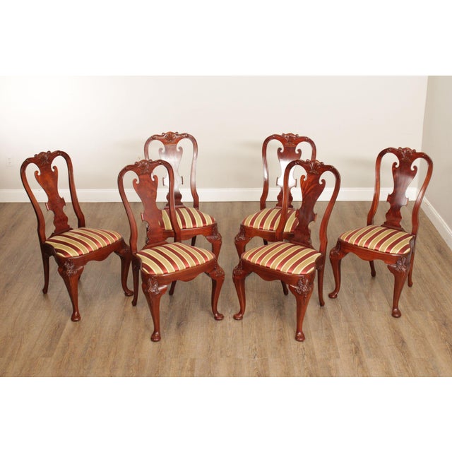 High Quality Set of Six Custom Upholstered Shell-Carved Mahogany Dining Side Chairs