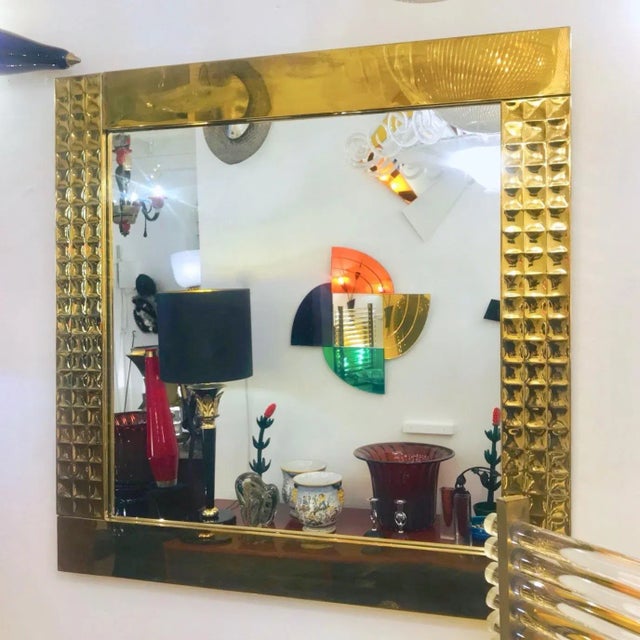 1970s Italian Vintage Pair of Handcrafted Brass Mirrors With Gold Jewel-Like Detail For Sale - Image 13 of 13