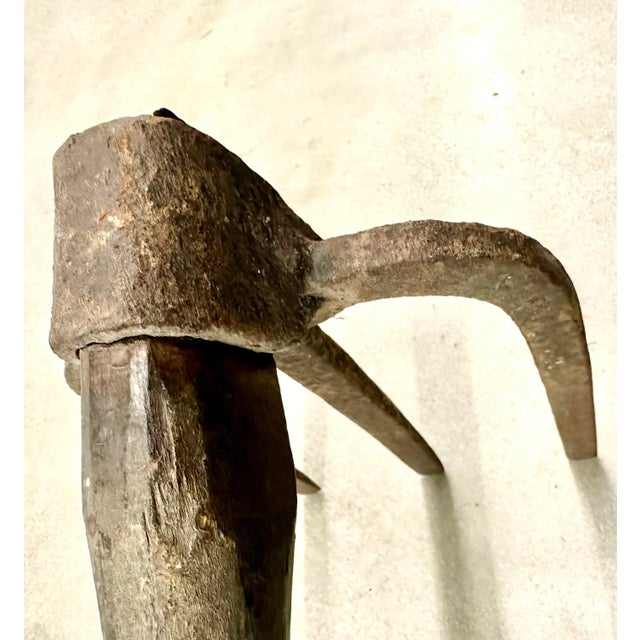 1900 - 1909 Early 20th Century Meiji Japanese Fire Fighter Fireman’s Tool Wood Handle Iron Garden Antique Three Prong For Sale - Image 5 of 12