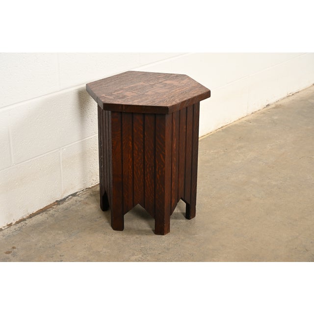 Mission Stickley Brothers Style Antique Mission Oak Arts & Crafts Tabouret Side Table, Circa 1910 For Sale - Image 3 of 7
