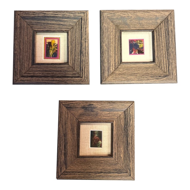 3 Original Miniature 70’s Abstract Paintings- Set of Three For Sale