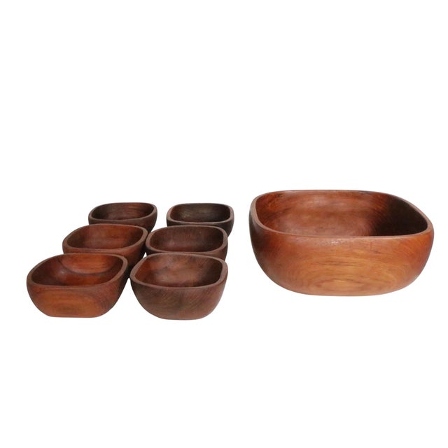 Seven Piece Mid Century Teak Salads Set Made in Thailand by Good Wood C. 1950/70s For Sale - Image 10 of 14