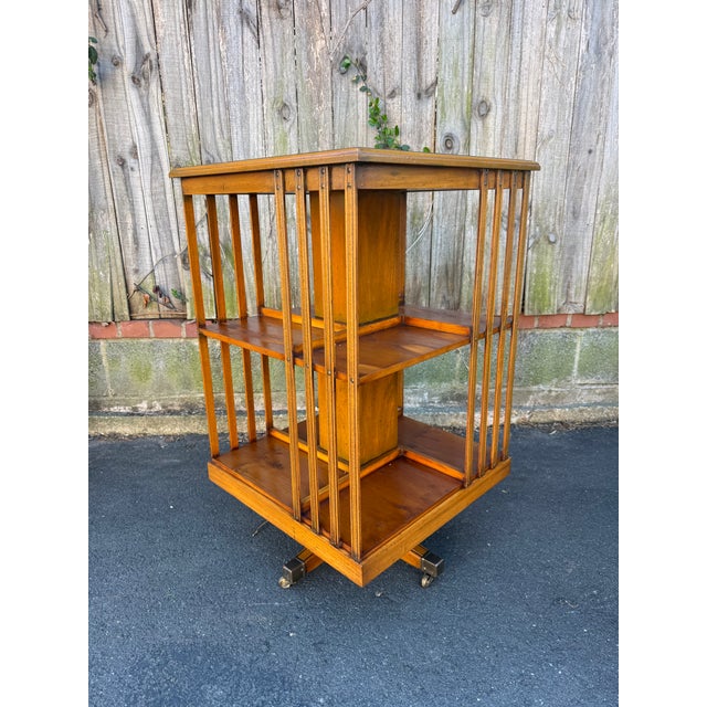 Vintage Edwardian Style Leather Top Yewwood Revolving Bookcase For Sale - Image 17 of 17