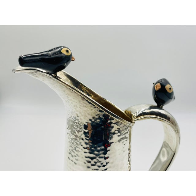 1980s Rare Emilia Castillo Silver-Plated Pitcher With Onyx & Jasper Birds For Sale - Image 15 of 18