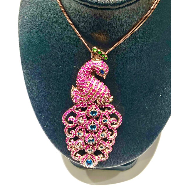 Bochic "Orient" Natural Ruby & Sapphire Peacock Brooch/Pendant 18K Gold&Silver For Sale - Image 9 of 18