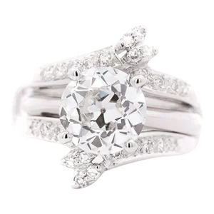 3.03 Carat Old-Euro Cut Igi Cert Cvd Lab Diamond Solitaire Ring & Diamond Jacket Size 6.5