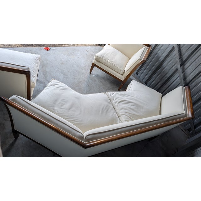 Cream 1960s Mahogany Curved 3 Piece Sectional Sofa For Sale - Image 8 of 9