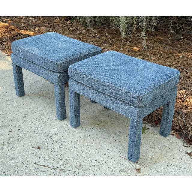 Pair of Pillow Top Ottomans in Kravit Fabric For Sale - Image 4 of 12