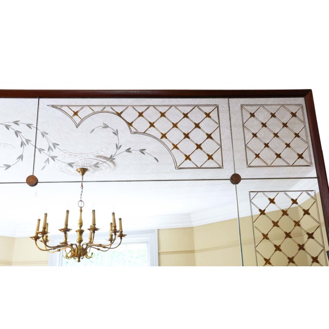 Wood Large Vintage Italian Mahogany Wall Mirror, 1950 For Sale - Image 7 of 11