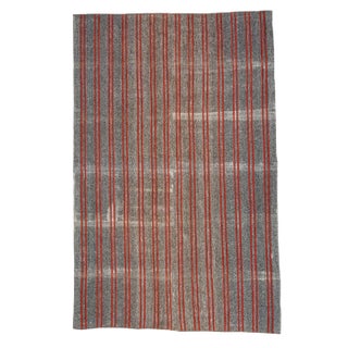 1960s Vintage Red & Gray Striped Kilim Rug- 7′ × 11′1″ For Sale