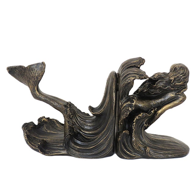 FREE SHIPPING ANYWHERE IN THE CONTINENTAL US! This is a set of coastal style bookends featuring a whimsical mermaid. Resin...