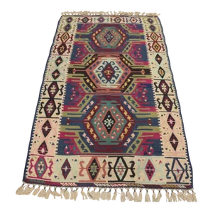 1960s Tribal Rainbow Geometric Hand Knotted Luxury Rug