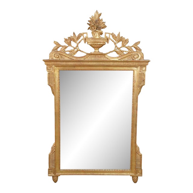 Vintage French Louis XVI Neoclassical Gilt Wall Hanging Mirror Mirror Fair 56" For Sale