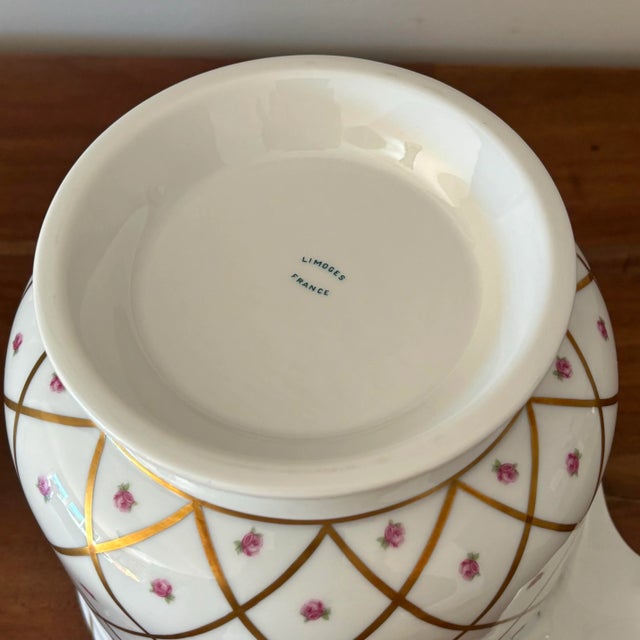 A lovely French Limoges cachepot with handles. Painted with 22K gold. I ship quickly and conscientiously. Click on my shop...