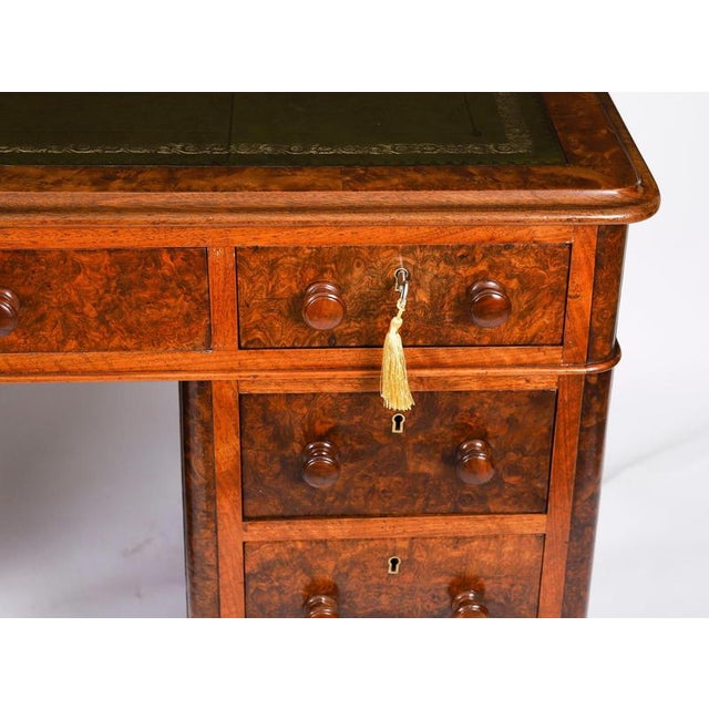 Antique Victorian Burr Walnut Twin Pedestal Desk, 1860s For Sale - Image 10 of 18