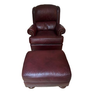Bradington & Young Burgundy Leather Chair & Ottoman For Sale