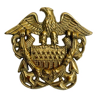 Vintage Solid Brass Us Navy Officer Cap Device Door Knocker For Sale