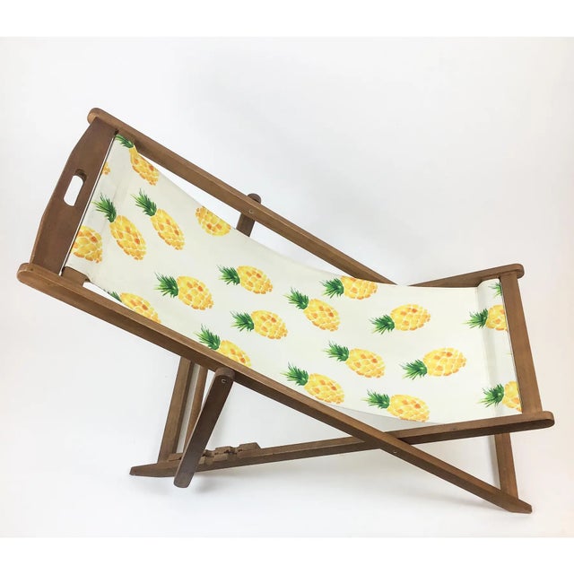 Fun Pineapple Print Teakwood Chaise Lounge For Sale - Image 9 of 11