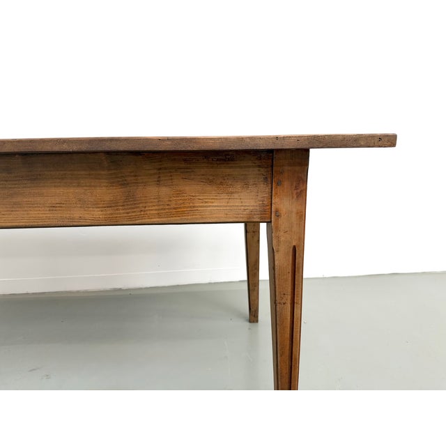 Wood Pine Farmhouse Table with Drawers and Fluted Legs, France, 1950s For Sale - Image 7 of 18