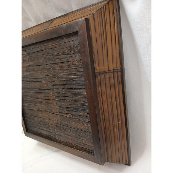 Wood Vintage Asian 16" Dark Wood & Bamboo Serving Tray Ethnic Home Decor Party For Sale - Image 7 of 14