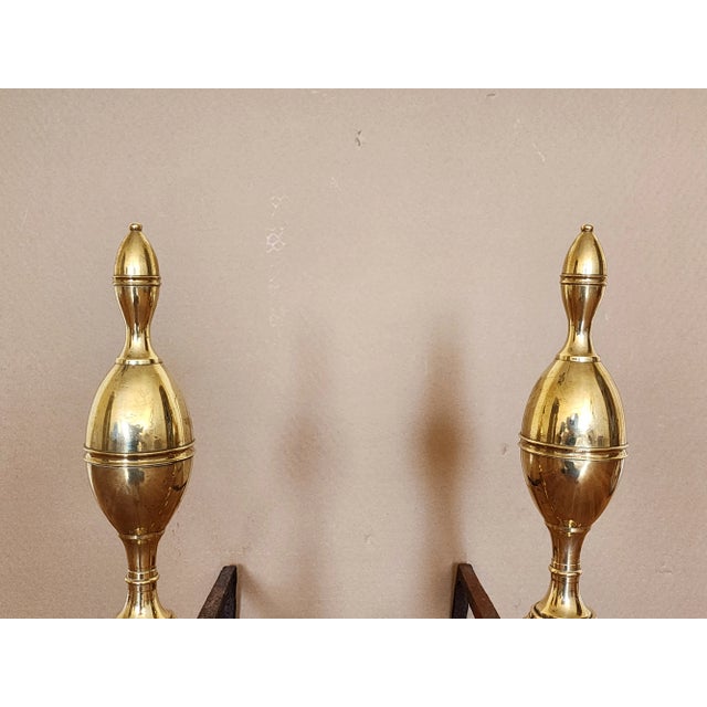 Antique 19th Century Federal Style Brass Andirons-A Pair For Sale In New York - Image 6 of 12